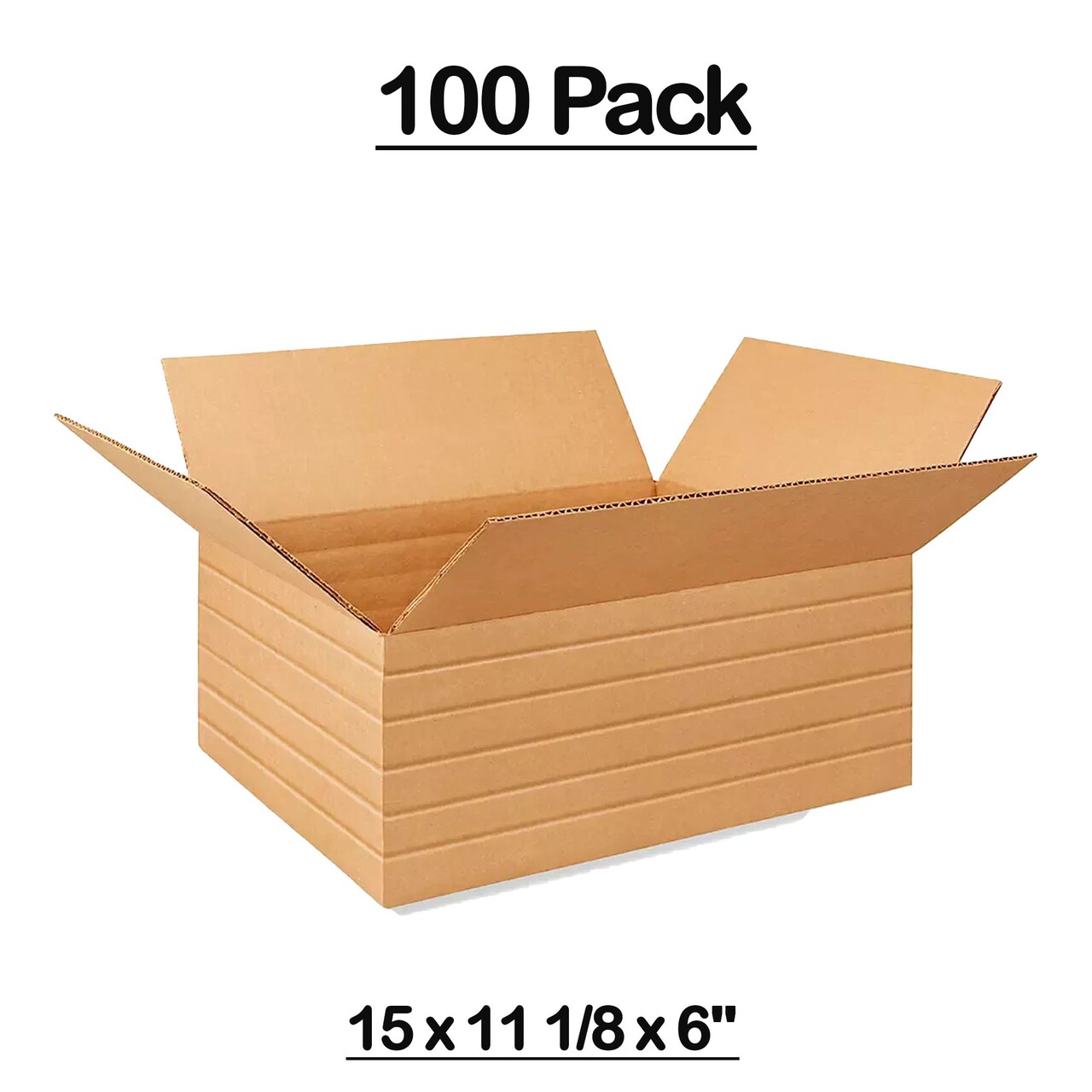 100 Pack Heavy Duty Multi Depth Corrugated Cardboard Boxes for Moving Shipping and Storage 15 x 11 1⁄8 x 6 inch